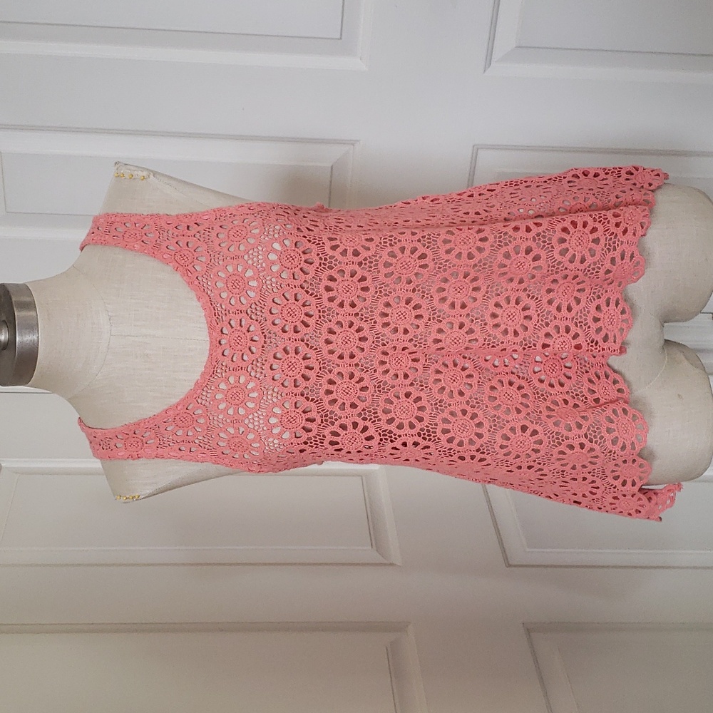 Urban Outfitters PINS & NEEDLES Coral Peach Crochet Sleeveless Top Boho - Picture 4 of 10